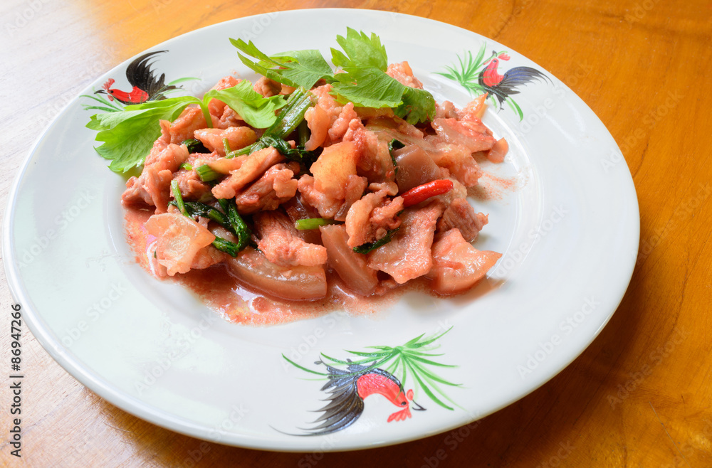 Stir fried pork with Pickled bean curd sauce and onion asian thai food Stir fried pork with Pickled bean curd sauce and onion asian thai food