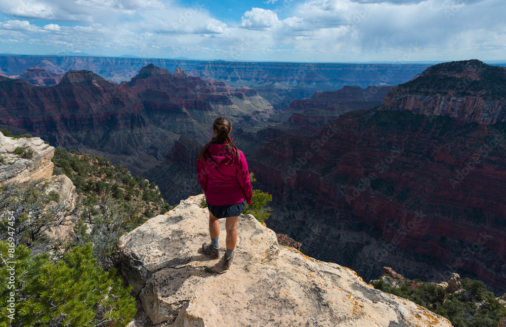 Hiker Girl at Bright Angel Point Grand Canyon North Rim