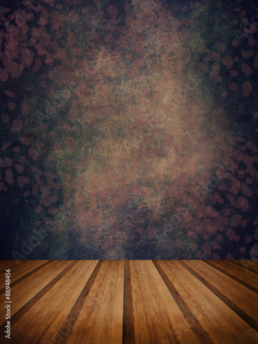 Retro grunge texture background with wooden floor platform foreg photo