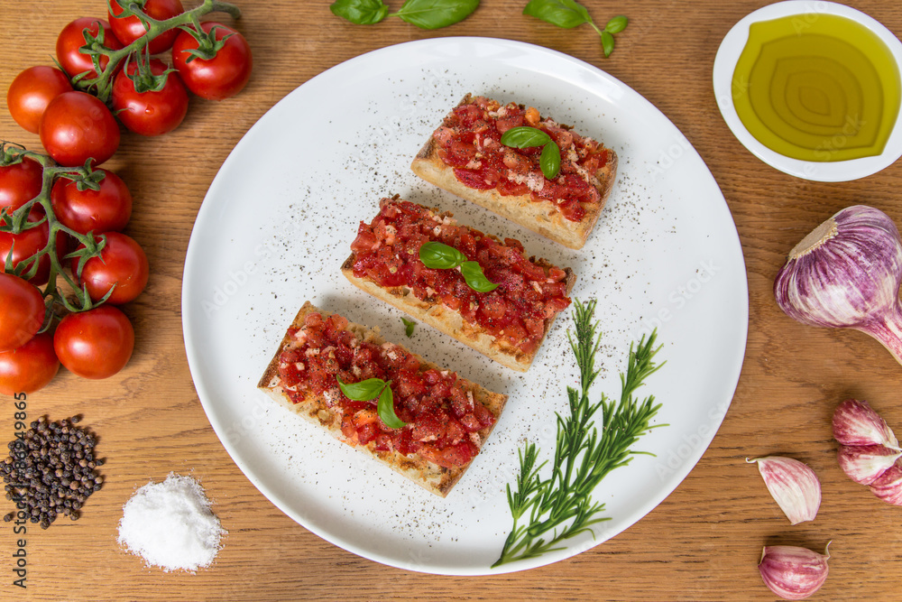 Bruschetta with fresh ingredients Bruschetta with fresh ingredients
