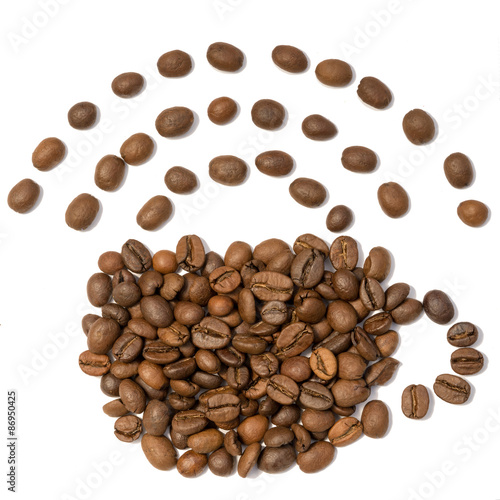 A coffee beans arranged like a cup of coffee with wifi symbol