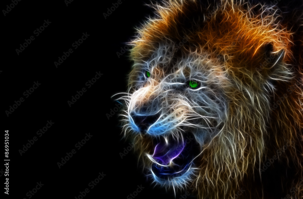 Naklejka premium Fractal digital fantasy art of a lion on a isolated background 
