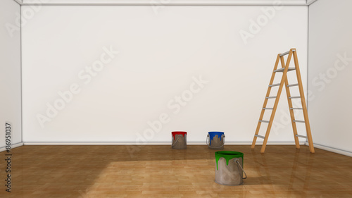 Interior room and paint cans