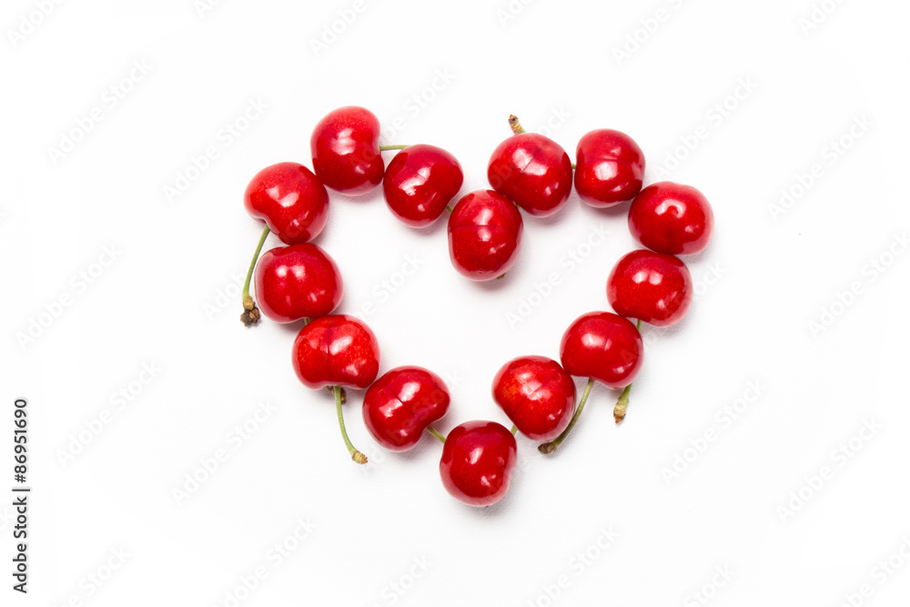 Fresh cherry heart isolated on white background Fresh cherry heart isolated on white background
