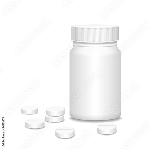 Blank medicine bottle with pills vector illustration. 