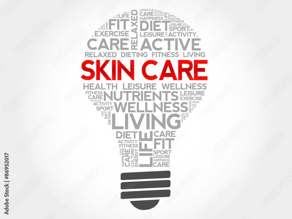 Skin care bulb word cloud, health concept Skin care bulb word cloud, health concept