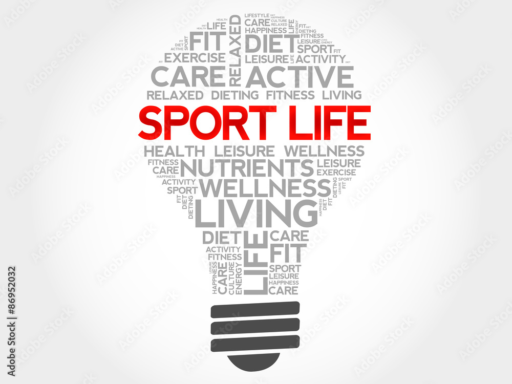 Sport Life bulb word cloud, health concept Sport Life bulb word cloud, health concept