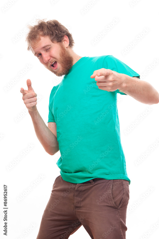 Joking bearded man pointing on you Joking bearded man pointing on you