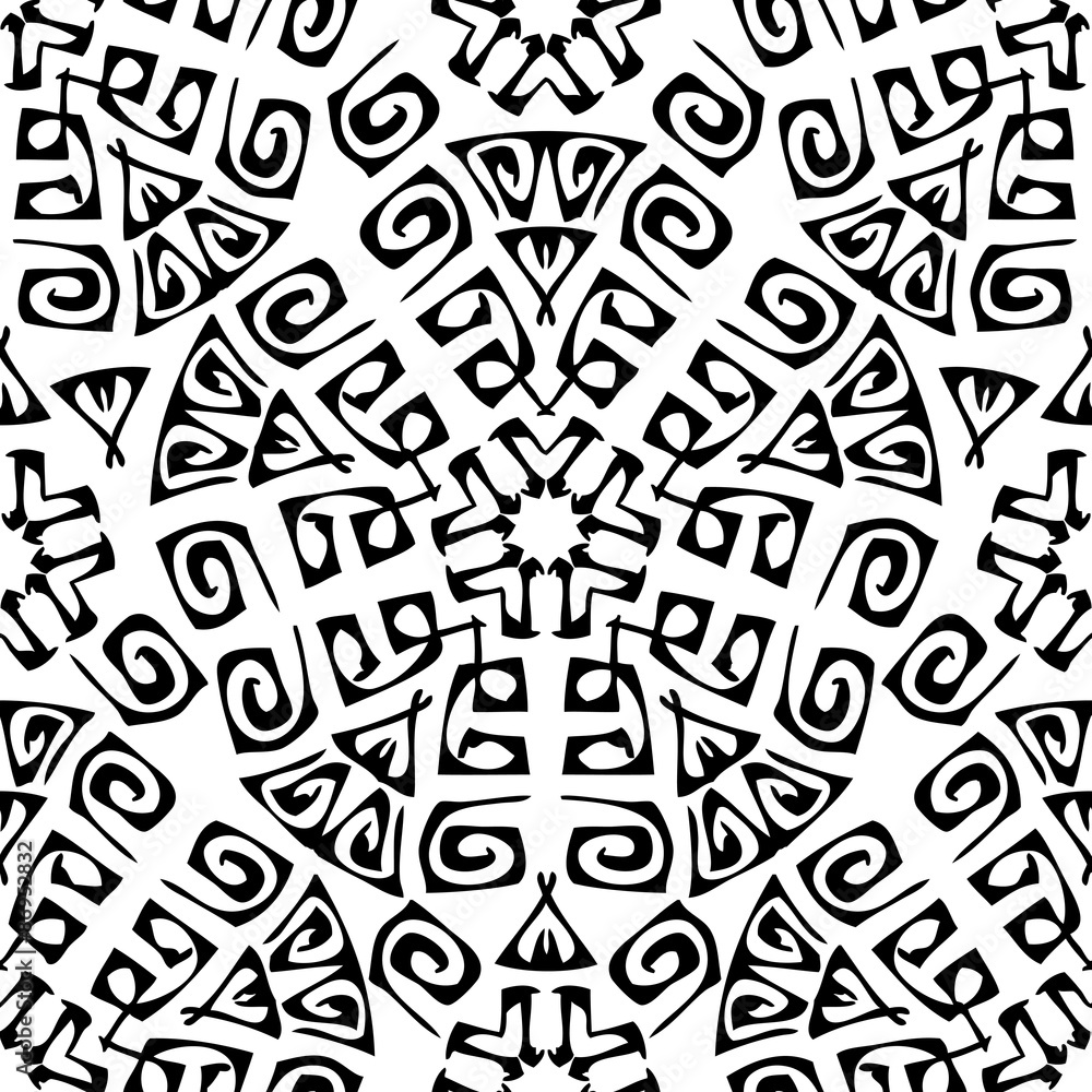 Seamless background made of exotic pattern in black and white co