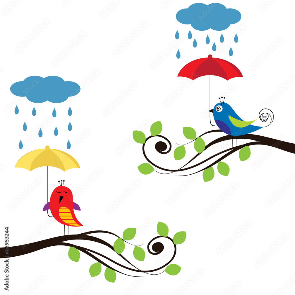 Birds with umbrellas Stock Vector | Adobe Stock