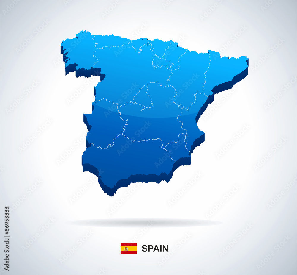Spain - 3D illustration. Spain map - three-dimensional vector illustration.