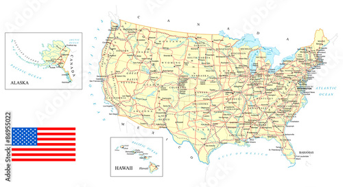 Fotografia USA - detailed map - illustration