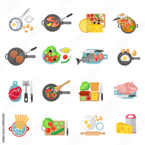 Home cooking flat icons set