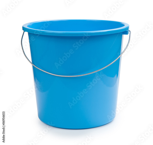 Blue bucket plastic isolated on white photo