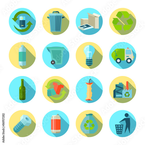 Waste Sorting Round Icons Set 