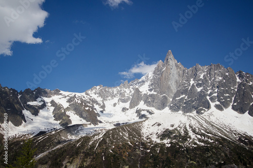 Peaks in snow and glacier nearby Chamonix