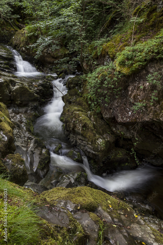 Waterfall on Aira Beck, near Ullswater in English Lake District.