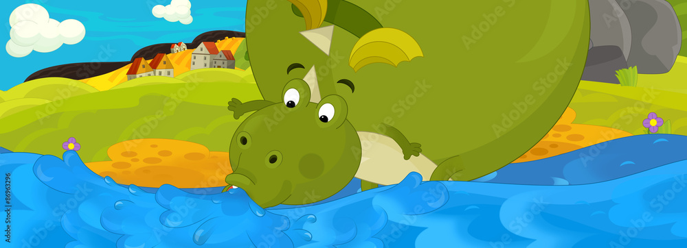 Obraz premium Cartoon nature scene - illustration for the children
