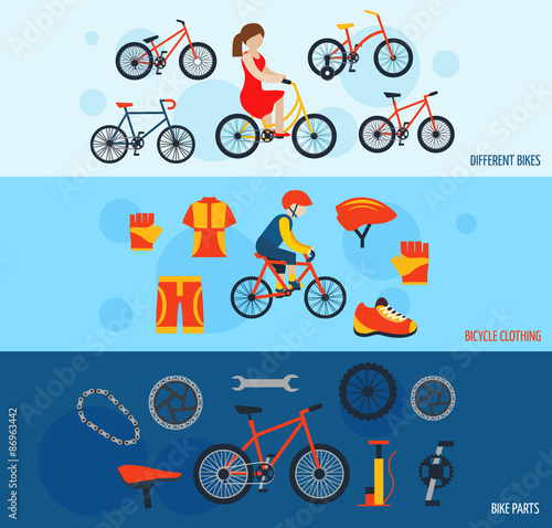 Bicycle accessories flat banners set 