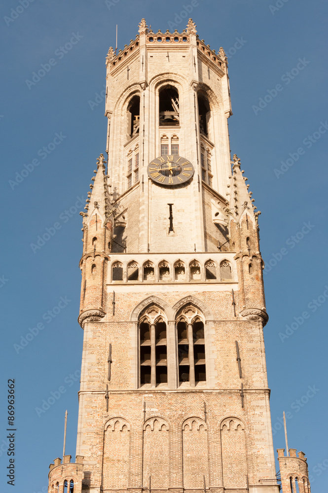 Famous medieval bell tower, Belfry, in the historical Bruges, Belgium