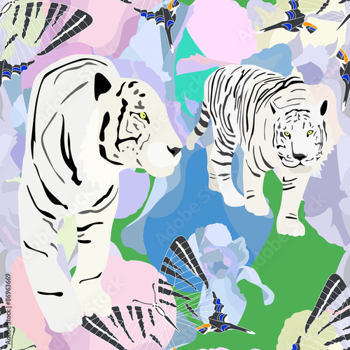 Fototapeta Naklejka Na Ścianę i Meble -  Two tigers, seamless pattern