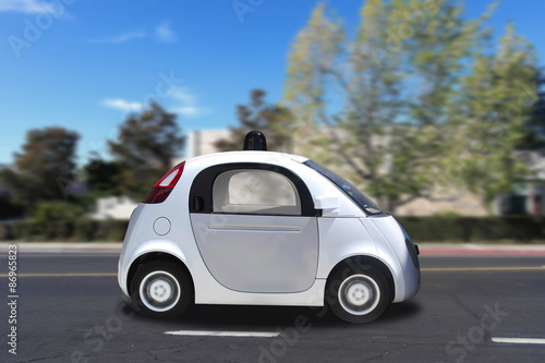Autonomous self-driving driverless vehicle on the road
