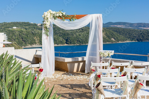Beautiful wedding arch on the terrace