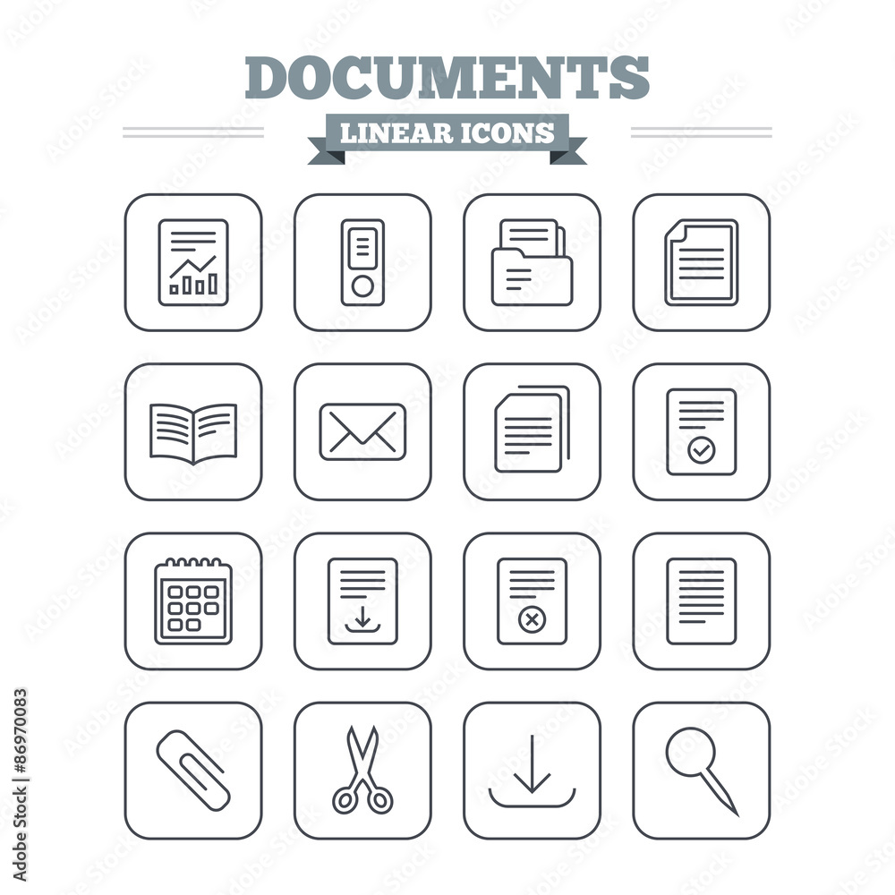 Documents linear icons set. Thin outline signs. Vector Documents linear icons set. Thin outline signs. Vector