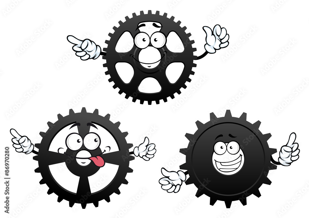 Funny cartoon cogwheels, gears and pinions