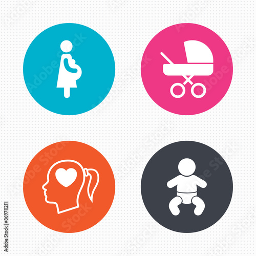 Maternity icons. Baby infant, pregnancy, buggy.