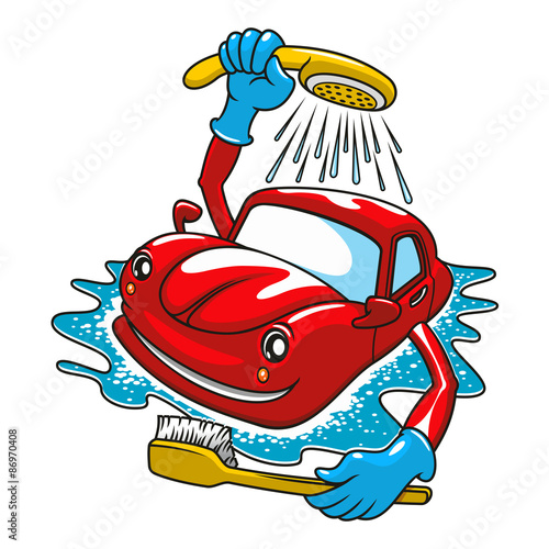 Car washing with brush and shower