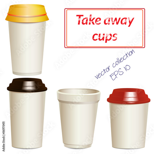 Collection of photorealistic take away hot drink cups