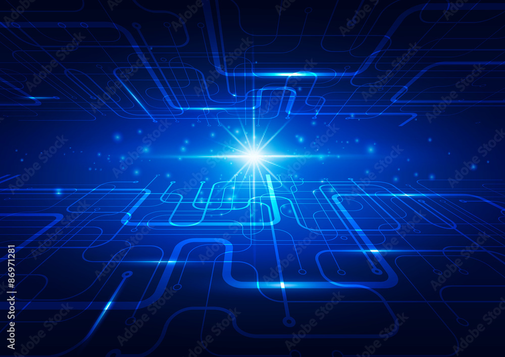 Abstract Technology Blue Background with Bright Flare Abstract Technology Blue Background with Bright Flare
