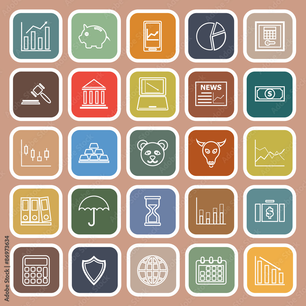 Stock market line flat icons on brown background Stock market line flat icons on brown background