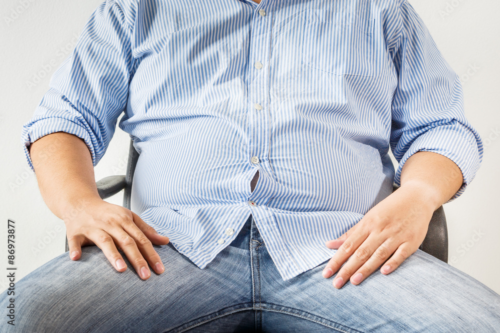 Fat man sitdown on white background