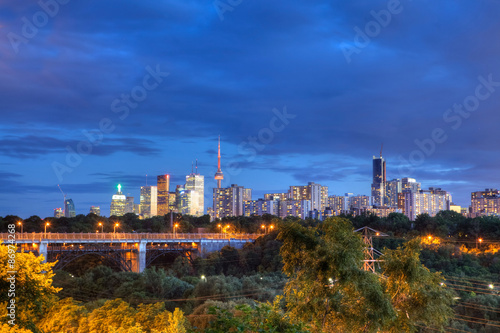 A view of Toronto skyline at dusk