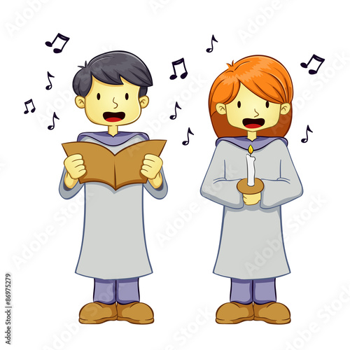 Young Boy and Girl Singing in Church Choir