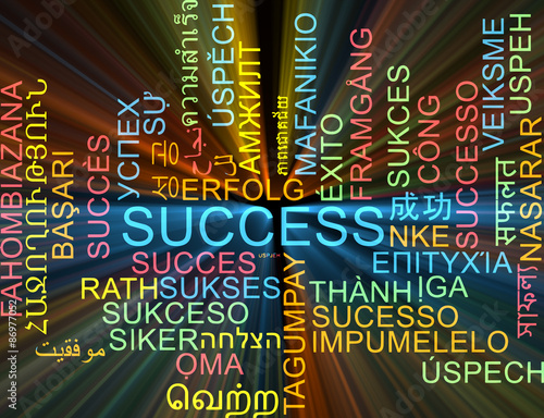 Success multilanguage wordcloud background concept glowing