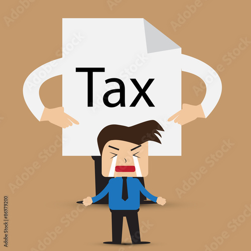 Business man cry  to hold tax vector.