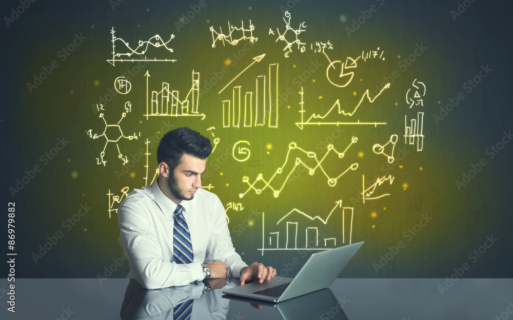 businessman with business diagrams businessman with business diagrams