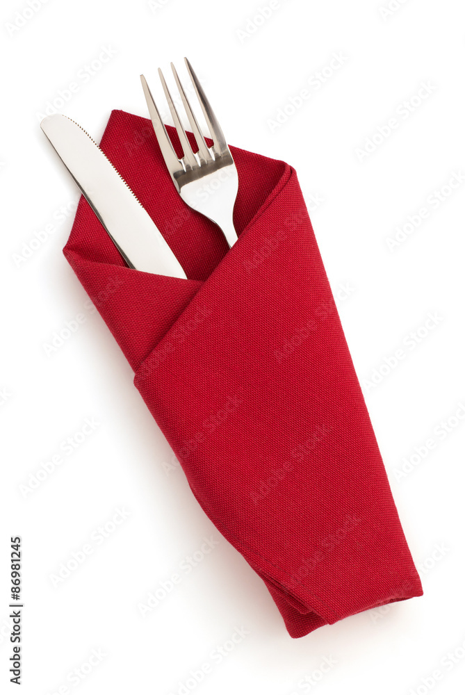 napkin, fork and knife isolated on white Stock Photo Adobe Stock
