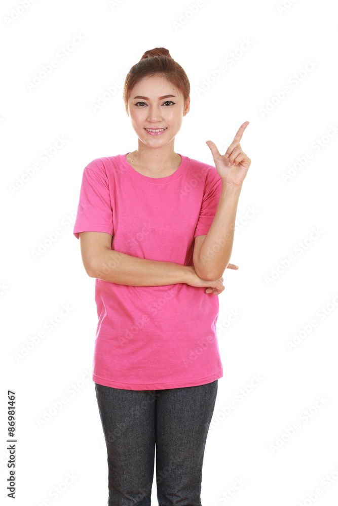 Woman think of idea with t-shirt Woman think of idea with t-shirt