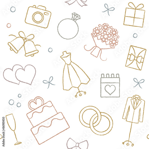 Vector seamless pattern with hand drawn wedding related elements 