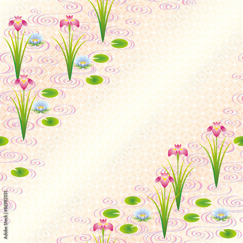 アヤメと睡蓮の和風イラスト