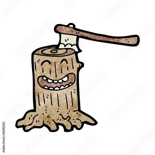 cartoon tree stump with axe