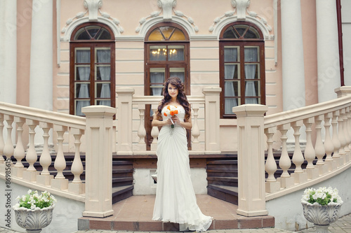 bride and groom in an old mansion