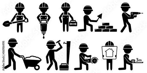 builders set with tools on white background