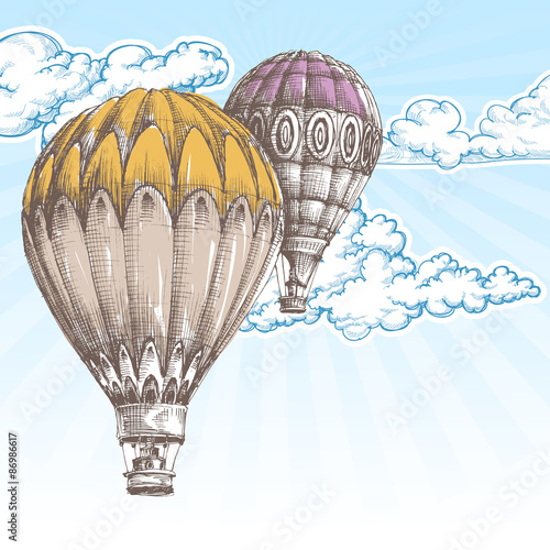 Plakat balon sterowiec sztuka niebo ładny