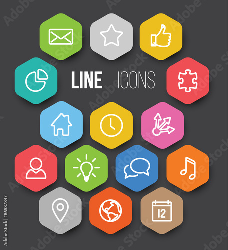 Vector Modern hexagonal thin line icon collection