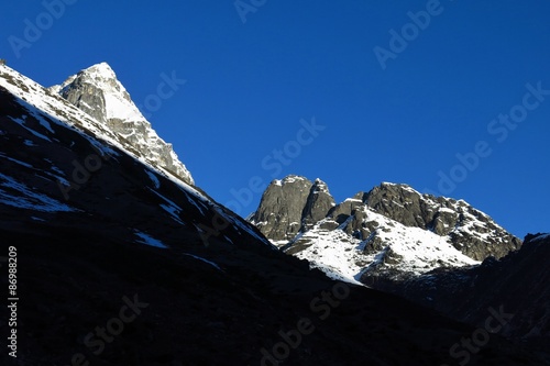 Mountains near Gokyo at sunrise photo